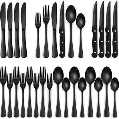 Elegant & Modern 24-Piece Black Silverware Set 
