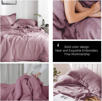 King & Queen Size 100% Linen Duvet Cover Bedding Set w/2 Pillow Shams