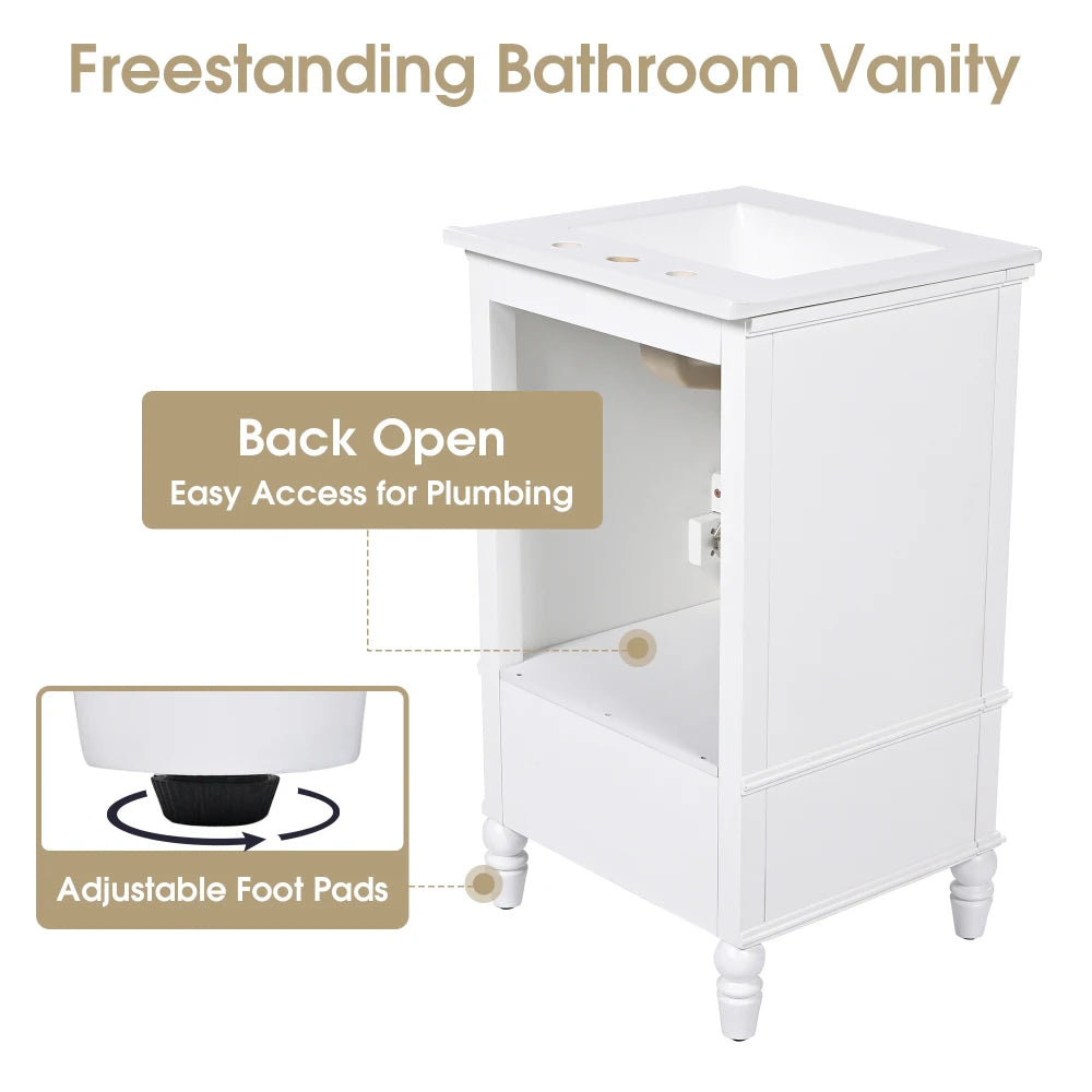 Modern & Independent 20" White Bathroom Vanity w/Semilune Ceramic Sink