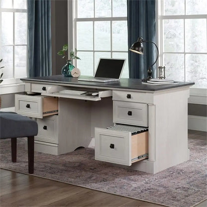 Executive Office Desk  w/File Cabinet Storage in Glacier Oak