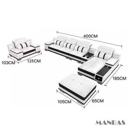 Modern Italian Genuine Leather Living Room Sofa Set