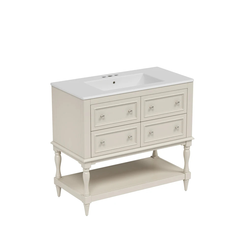 36" Beige Bathroom Vanity w/Ceramic Undermount Sink