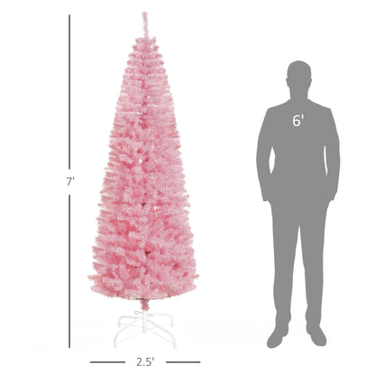 Beautiful 7ft "Pink" Realistic Slim Holiday Tree