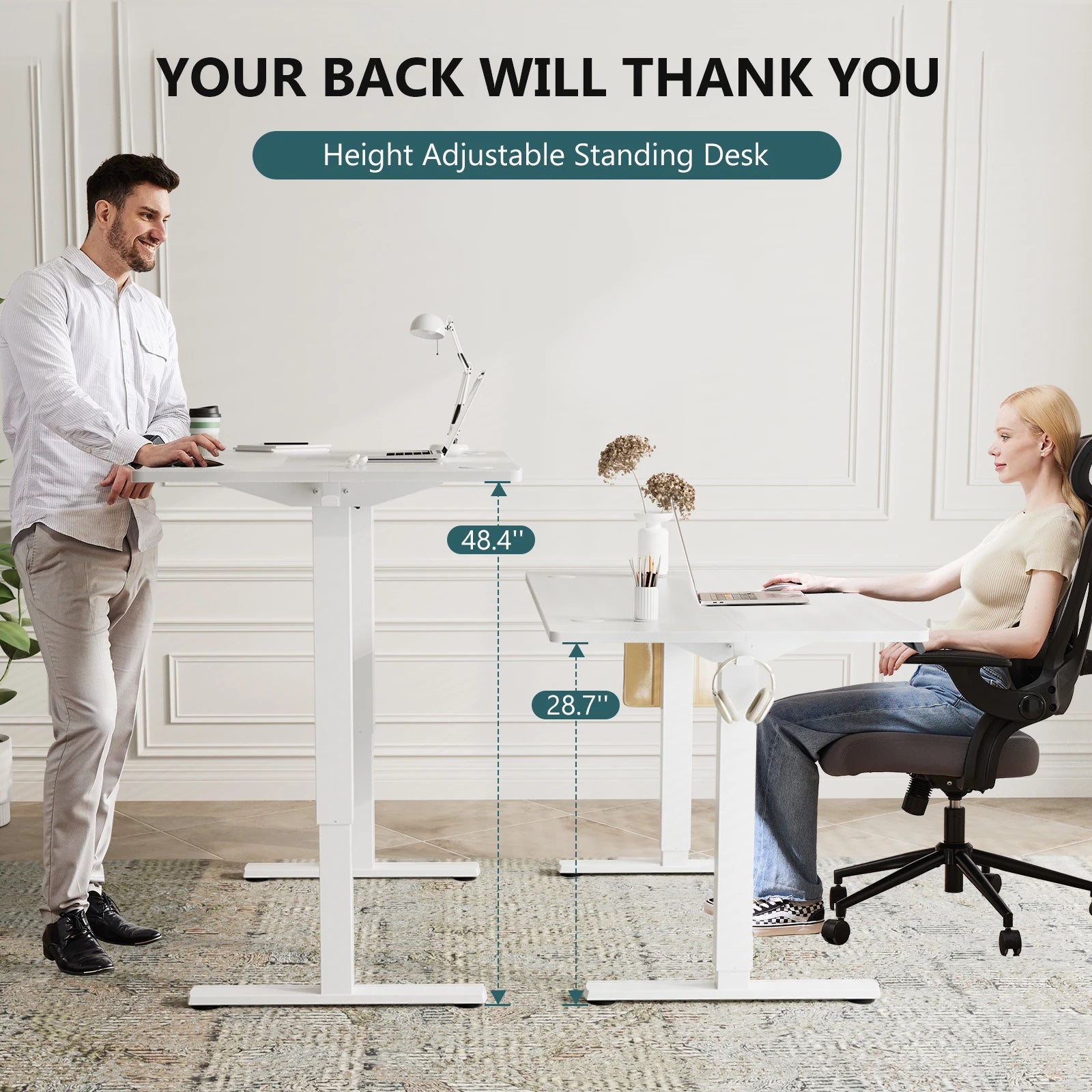 Close-up of Electric Standing Desk with Memory Presets, highlighting adjustable height features for every user.