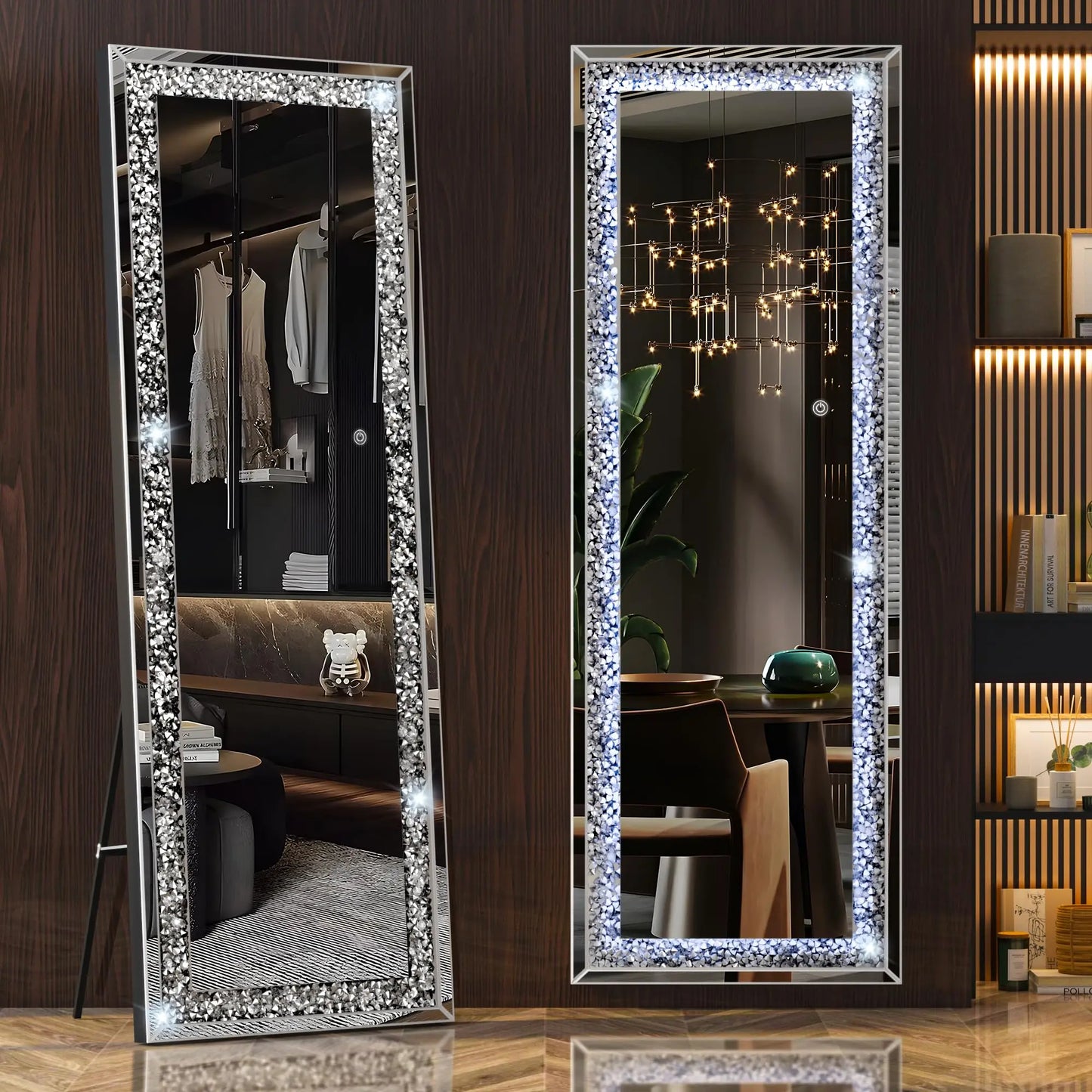 Elegant & Modern 63" Tall Full Length Frameless Diamond Mirror