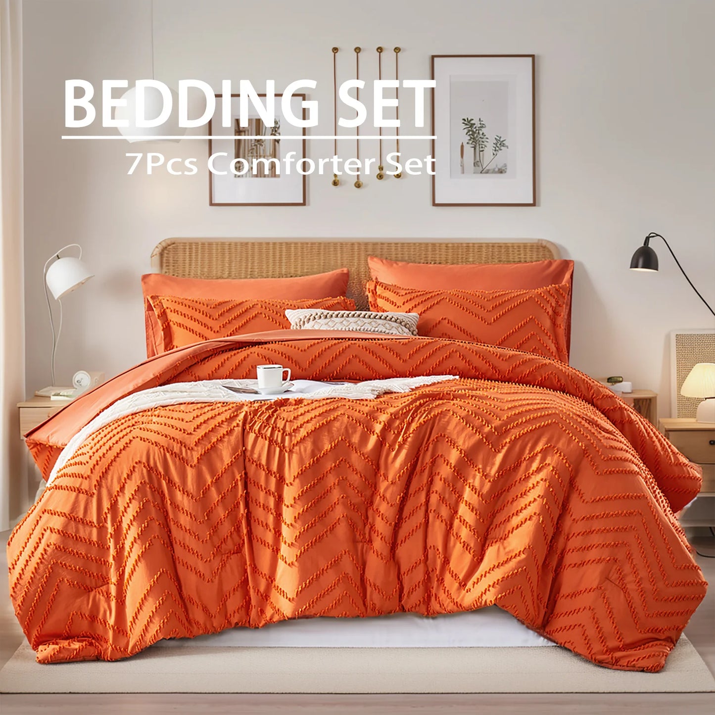 Elegant 7-piece Cut Flower Design king/Queen Quilt Set