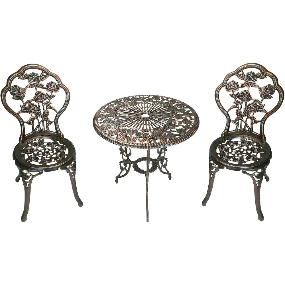 3-Piece Cast Aluminum Rose Bistro Set
