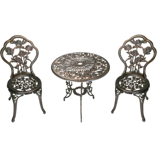 3-Piece Cast Aluminum Rose Bistro Set