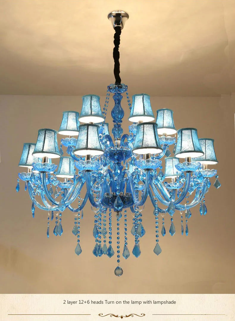 European Mediterranean Blue Crystal Chandelier