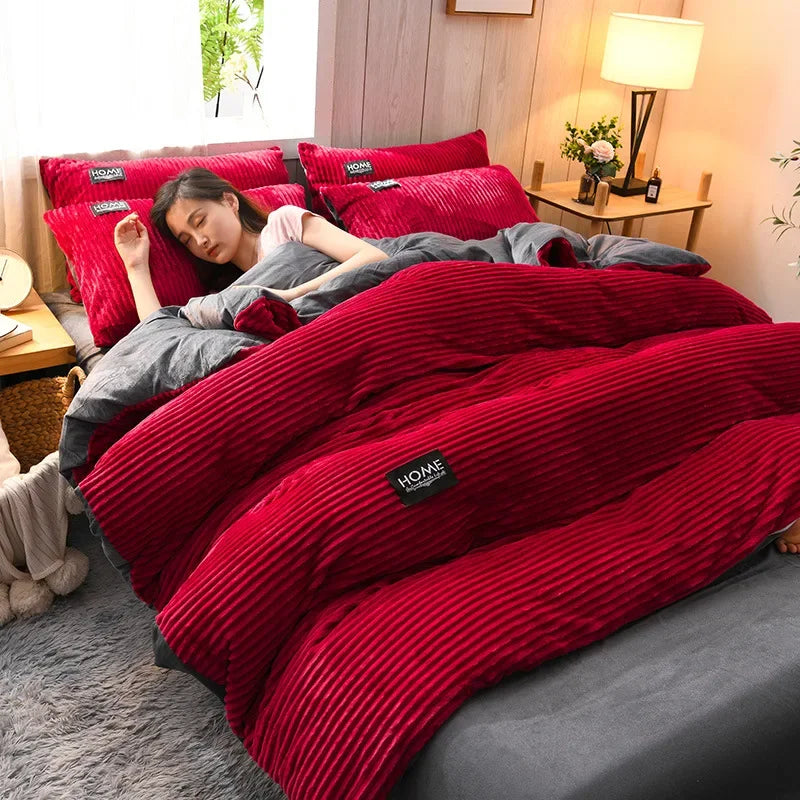 BowLift Corduroy Duvet Cover Set - Ribbed Velvet Plush with 2 Pillowcases, gray corduroy duvet cover bedding for fall and winter