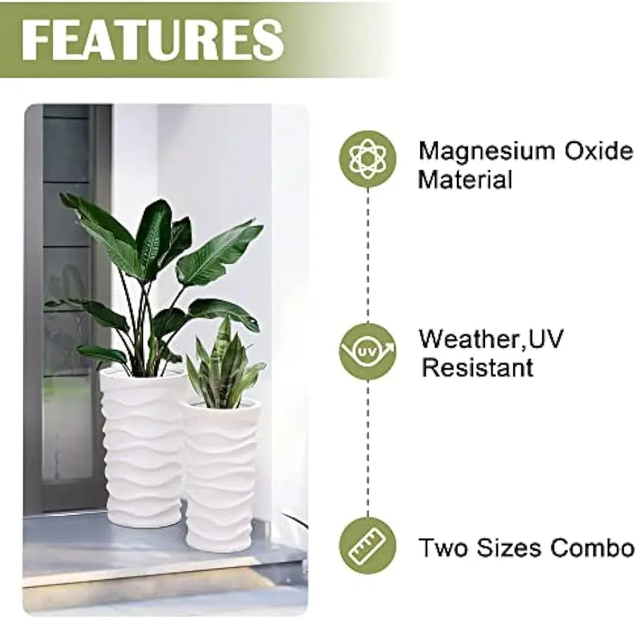 Set of 2 Matte White Tall Planters for Outdoor Plants