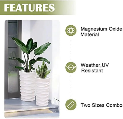 Set of 2 Matte White Tall Planters for Outdoor Plants