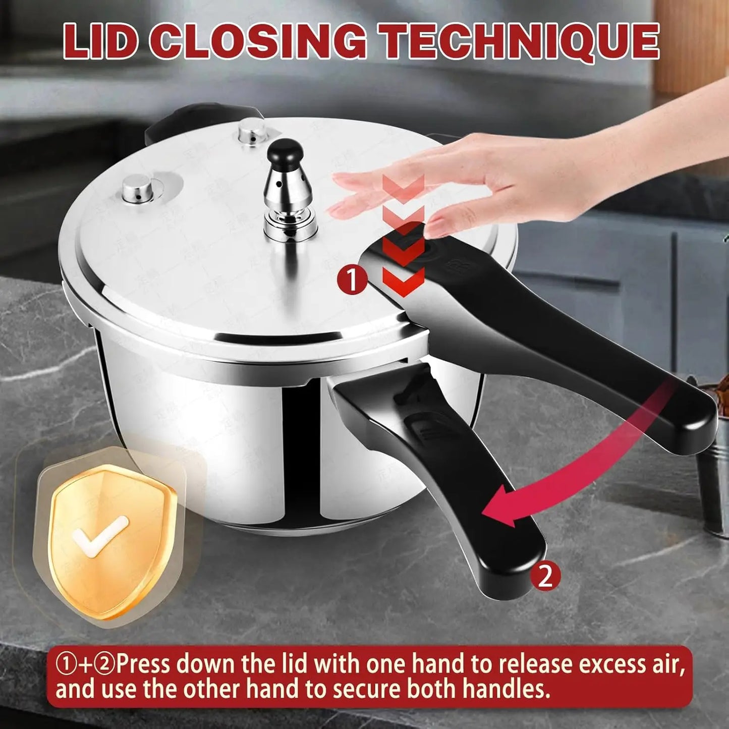 6.3 Quart Induction Compatible Stainless Steel Pressure Cooker (HomelyOasis) lid and pressure control details