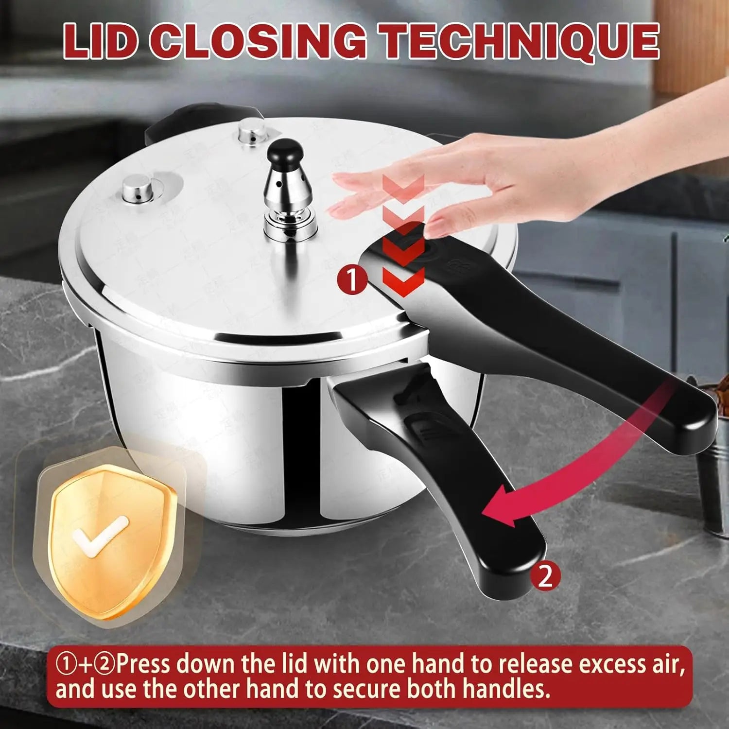 6.3 Quart Induction Compatible Stainless Steel Pressure Cooker (HomelyOasis) lid and pressure control details