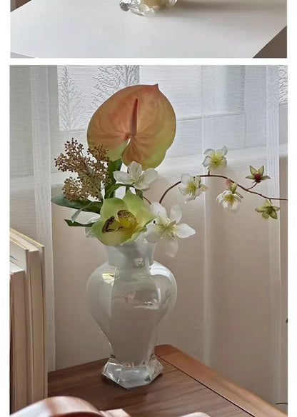 Vintage 24Cm Opalescent Ruffled Edged Fenton Glass Vase as a centerpiece on a stylish table.