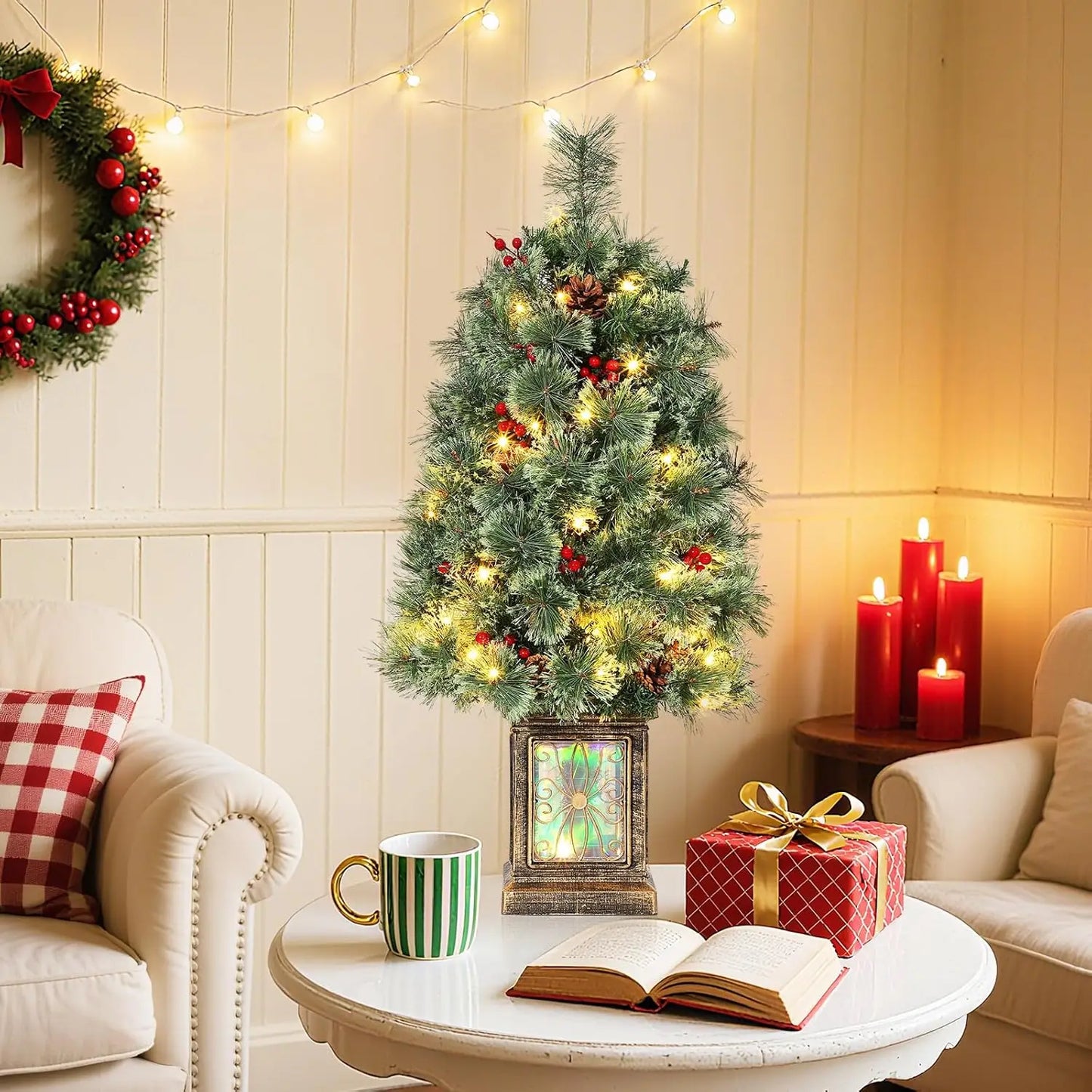 Mini 3ft Tabletop Pre-Lit Artificial Christmas Tree w/70 LED Lights