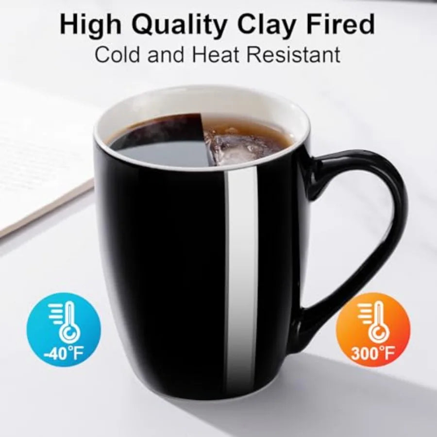 Large Ceramic Black Coffee Mugs(Set of 2)