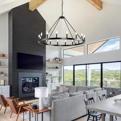 Rustic Farmhouse 16-Light Wagon Wheel Chandelier