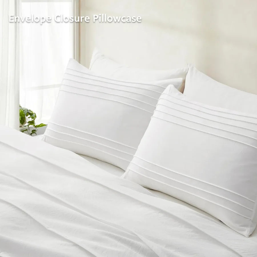 Modern Lightweight Queen Size 3-Piece White Duvet Cover