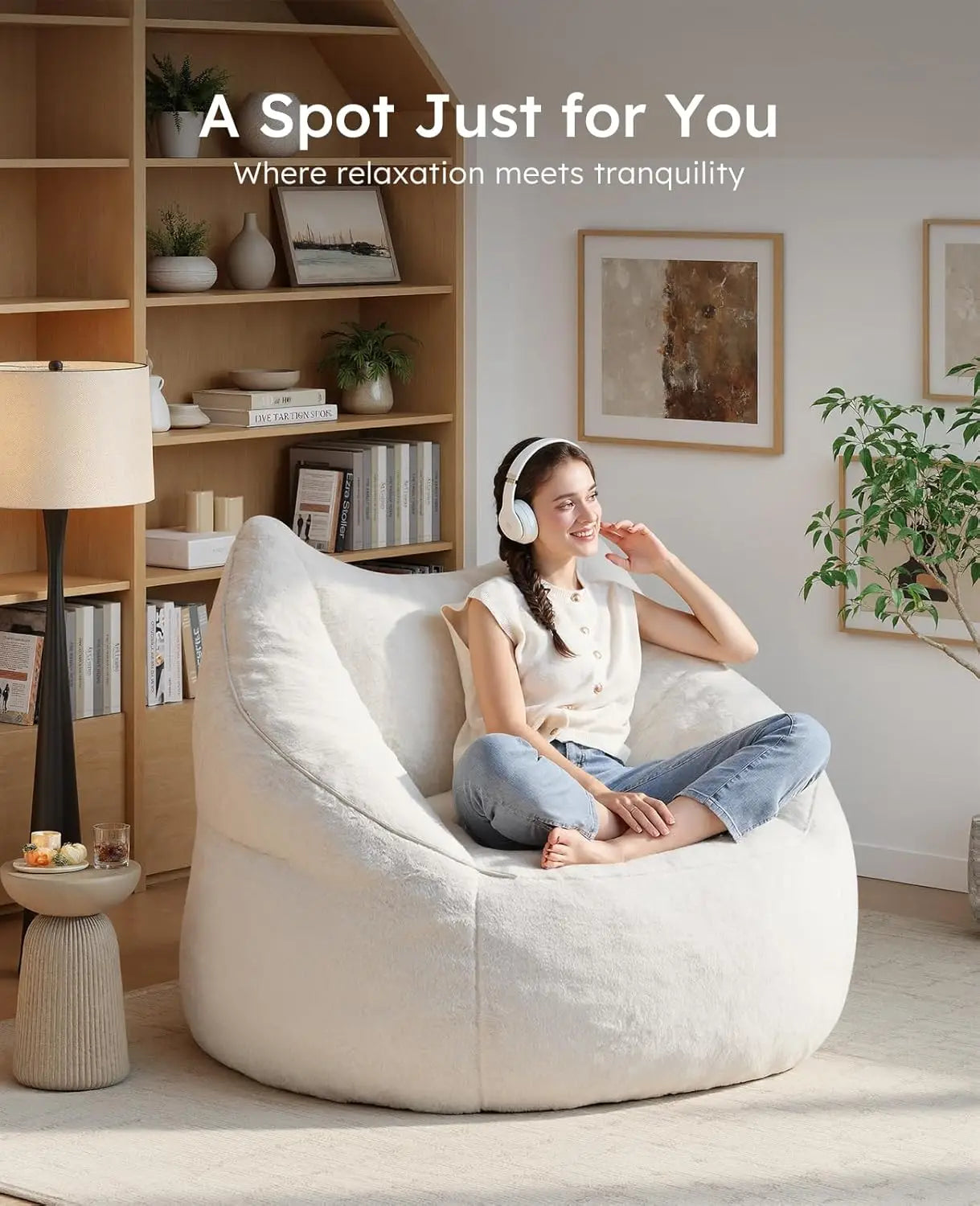 Oversized Modern Bean Bag Chair For Lounging w/Plush Memory Foam Filling