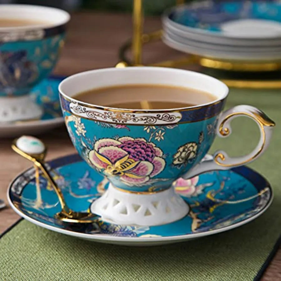 Vintage Bone China Tea Cup and Saucer Set designed for a charming tea experience.