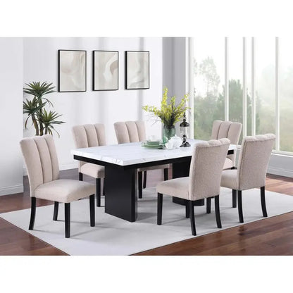 Classic Two-Tone White Faux Marble Top Dining Set with 6 Side Chairs