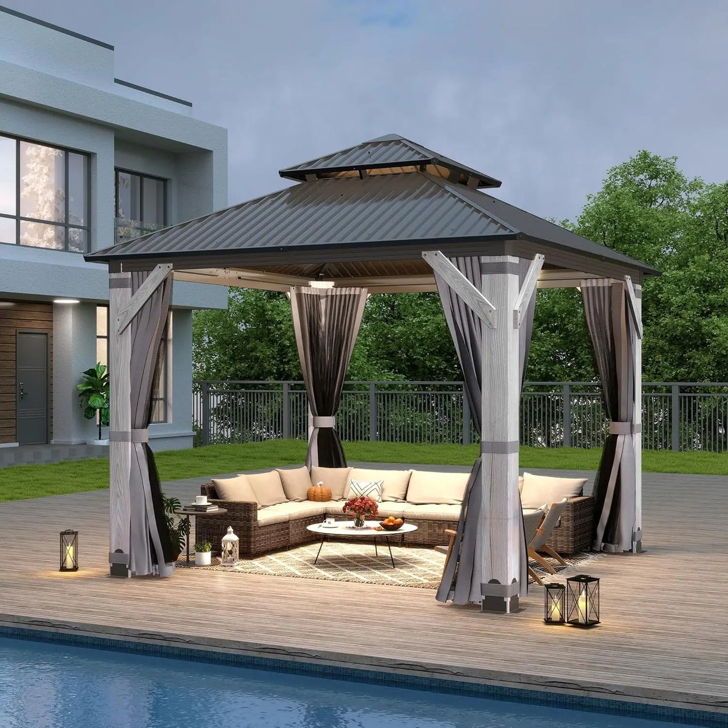 10 x 10 Gray Outdoor Wood Post Gazebo