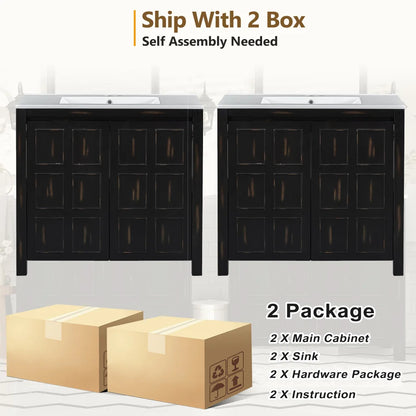 72" Bathroom Vanity Set with Double Vanities (Separate), Double Ceramic Sinks, Soft-Close Doors & Adjustable Shelf – Retro