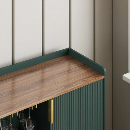 Modern Green Wine Bar Cabinet w/Fluted Texture