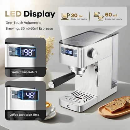 Garvee Espresso Machine 20 Bar with Milk Frother - Stainless Steel 1350W Espresso Maker - Silver, espresso machine with frother steam wand