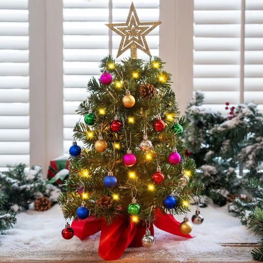 24" Prelit Artificial Tabletop Mini Christmas Tree w/ Warm LED Lights, ideal for small spaces and festive decor.