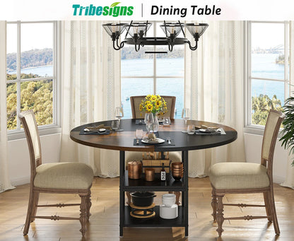 47" Round Solid Wood Dining Table for 4