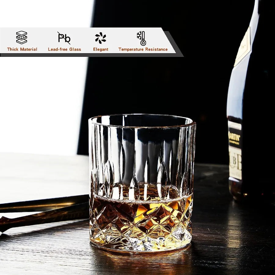 Set of 4 Crystal Whiskey Glasses featuring a thick, durable design, ideal for bourbon and cocktails at home.