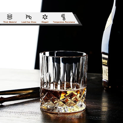 Set of 4 Crystal Whiskey Glasses featuring a thick, durable design, ideal for bourbon and cocktails at home.