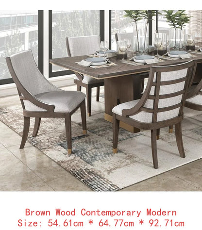 Modern Brown Finish 9-Piece Dining Table Set w/Extension + 8 Upholstered Armchairs