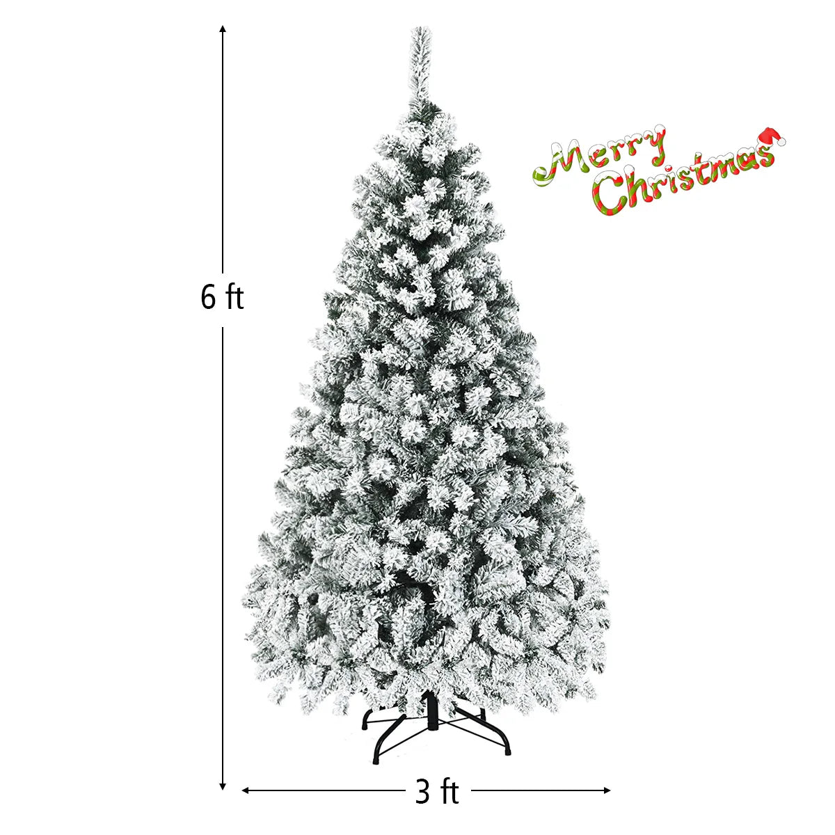 Artificial Pre-lit 6FT Hinged Snow Flocked Christmas Tree