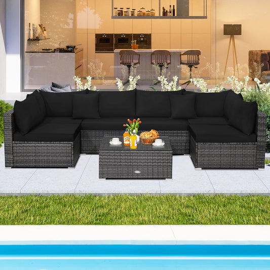 Modern 7-Piece PE Rattan Sectional Sofa Set