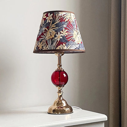 Close-up of the Warm Romantic Touch Switch Bedside Lamp showcasing the vibrant tropical floral fabric shade - perfect modern bedside lamp for cozy rooms