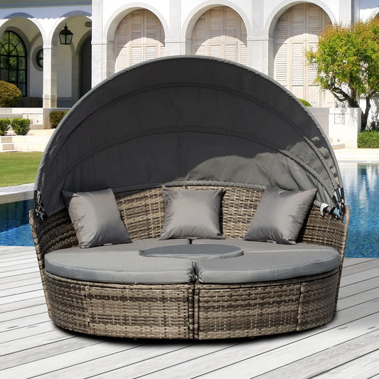 Close-up view of the thickly padded cushions of the 4-Piece Dark Grey Outdoor Convertible Daybed, providing comfort for your outdoor lounging.