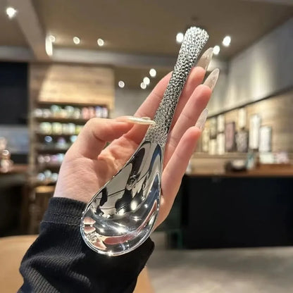 Heavy-Duty Stainless Steel Soup Spoon with Deep Bowl, Polished Finish & Ergonomic Handle, polished stainless steel soup spoon close-up