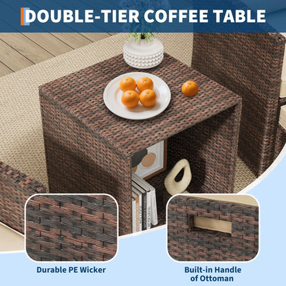 Two ottomans from the Modern 5-Piece Patio Conversation Set, perfect for kicking back and enjoying cozy outdoor moments.