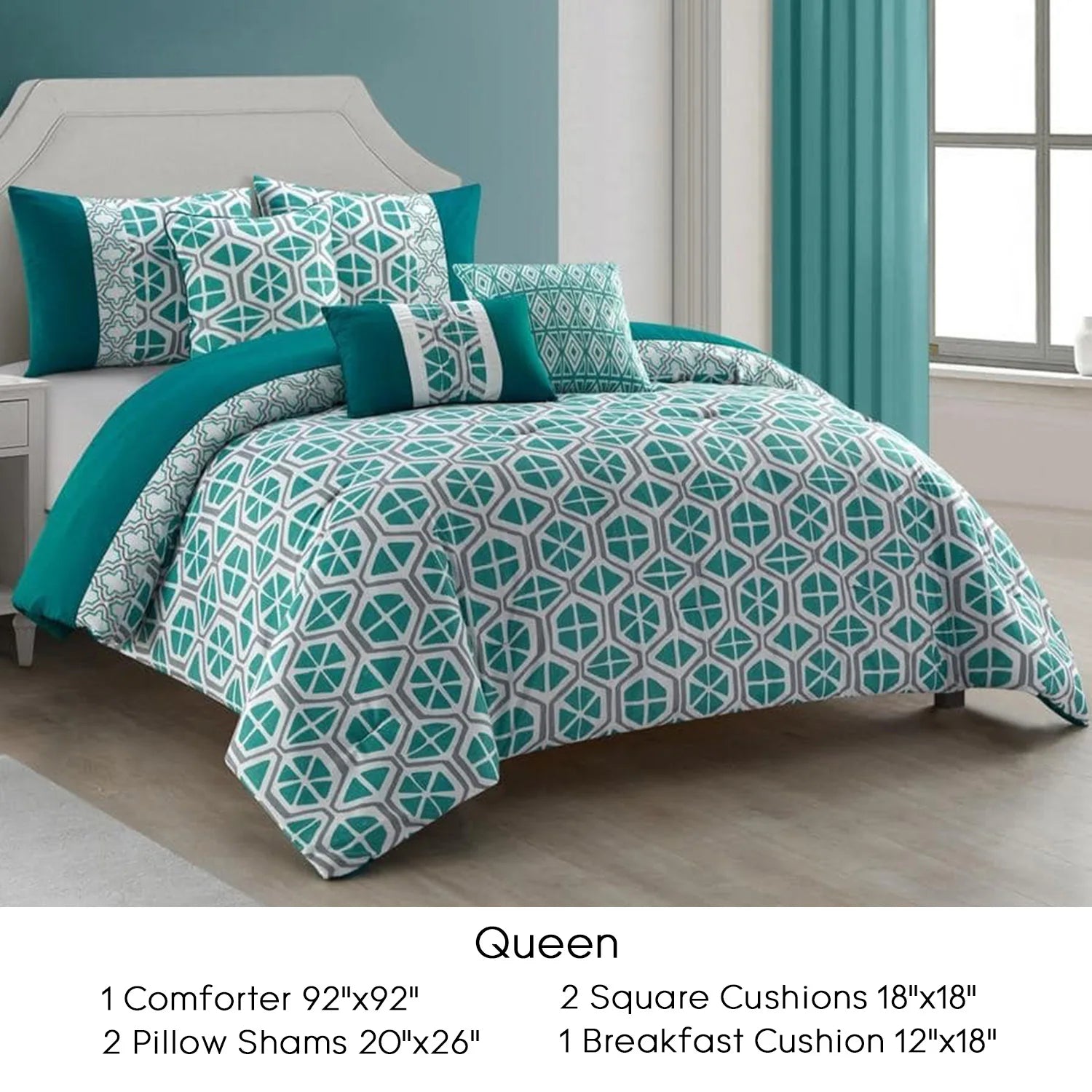 Decorative pillows included in the Queen/King Polyester 6-Piece Comforter Set with Green Floral motifs from HomelyOasis