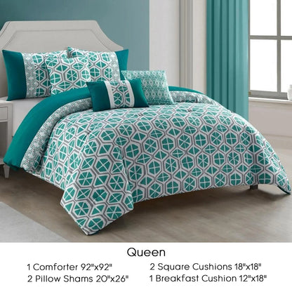Decorative pillows included in the Queen/King Polyester 6-Piece Comforter Set with Green Floral motifs from HomelyOasis