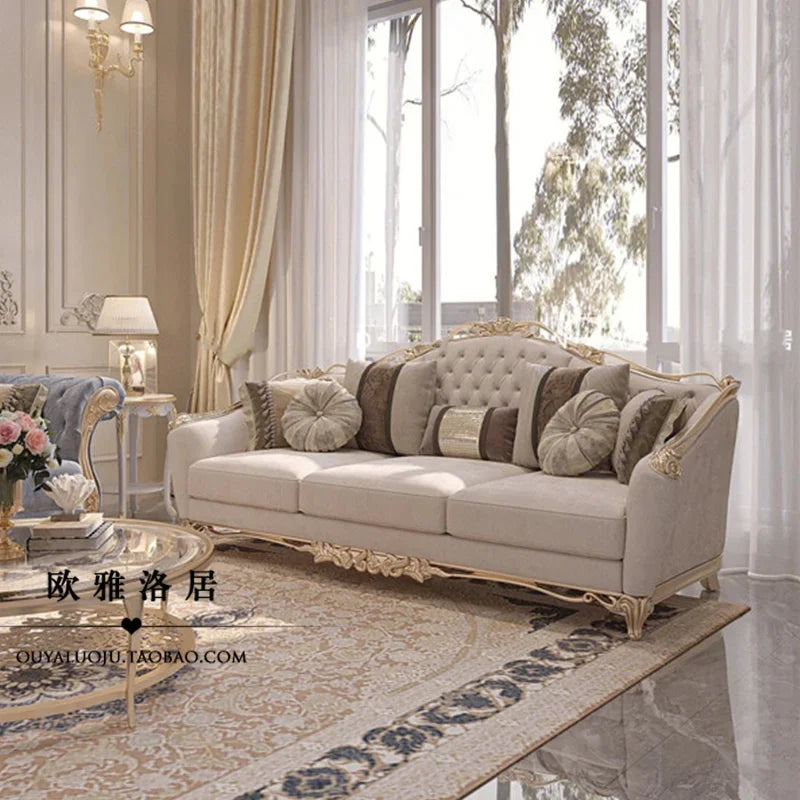 Elegant French Style Solid Wood Living Room Furniture in a minimalist setting, enhancing home appeal.