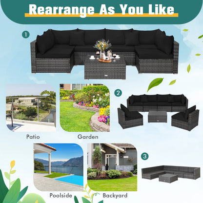 Modern 7-Piece PE Rattan Sectional Sofa Set