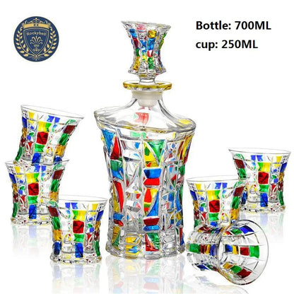 Colorful Wine Decanter & Patterned Glass Set