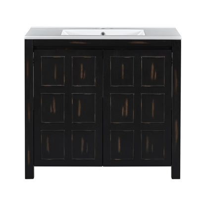 72" Bathroom Vanity Set with Double Vanities (Separate), Double Ceramic Sinks, Soft-Close Doors & Adjustable Shelf – Retro