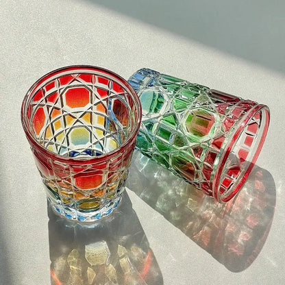 Luxury Hand-Carved 6-Piece Cut-Crystal Tumblers Set in green, enhancing any table setting with elegance.