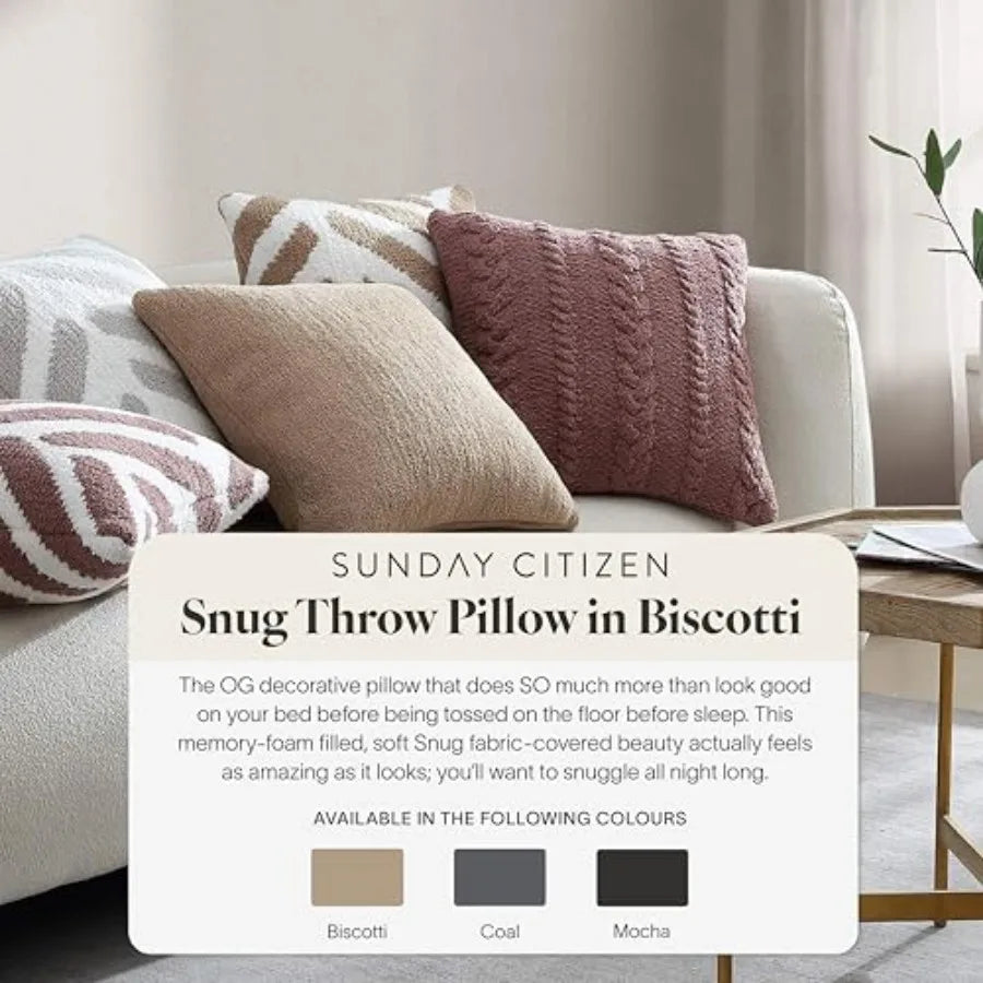Close-up of Snug Memory Foam Throw Pillow 20x20, highlighting the buttery-soft plush texture.