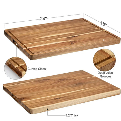 20x15/24x18 Acacia Wood Cutting Board with Deep Juice Groove, reversible acacia wood cutting board for meat and vegetables